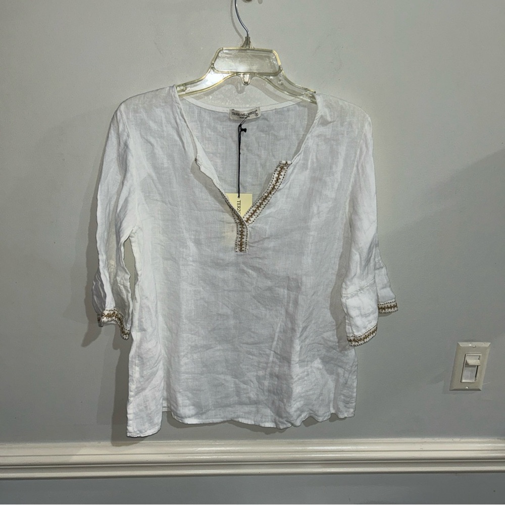Elegant White Tunic with Beaded Trim